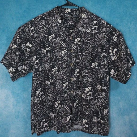 OP Sport Hawaiian Shirt, Gray/White, Men's, Size XL - Picture 1 of 4